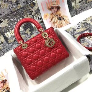 Replica Dior Medium Lady Dior Bag  Amaryllis Red Cannage Lambskin M0565ONGE_M61R